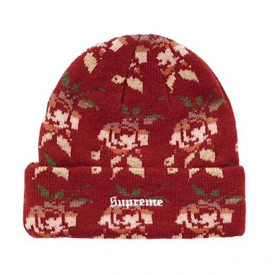 Supreme Rose Jacquard Beanie Burgundy