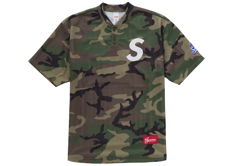 Supreme S Logo Baseball Henley Woodland Camo