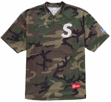 Supreme S Logo Baseball Henley Woodland Camo Supreme S Logo Baseball Henley Woodland Camo