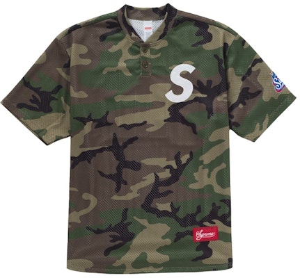 Supreme S Logo Baseball Henley Woodland Camo Buy Supreme S Logo Baseball Henley Woodland Camo