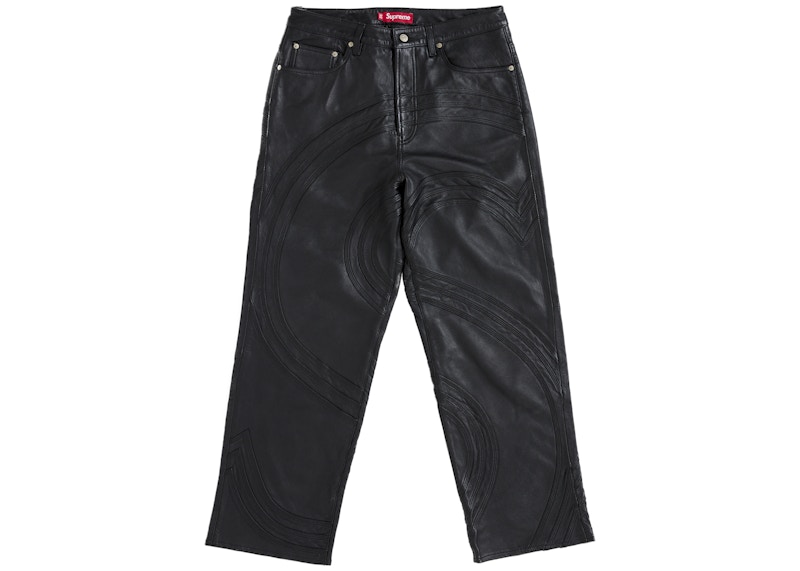 Supreme S Logo Leather Baggy 5-Pocket Jean Black