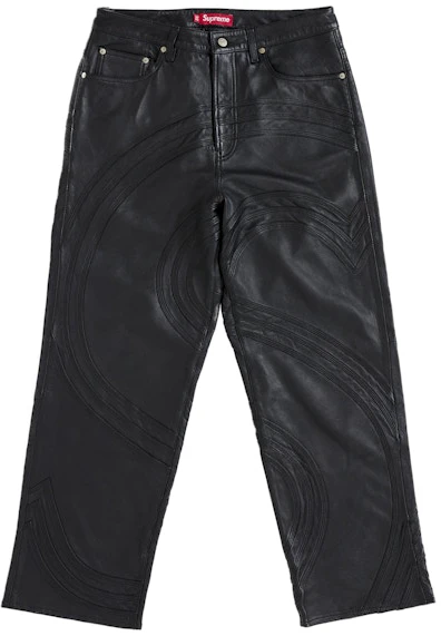 supreme-s-logo-leather-baggy-5-pocket-jean-black