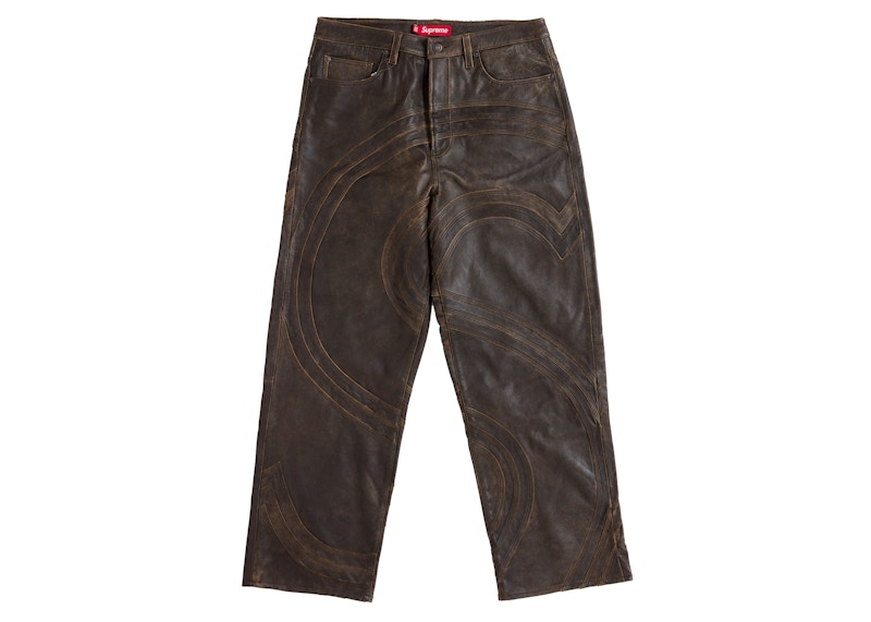Supreme S Logo Leather Baggy 5-Pocket Jean Brown