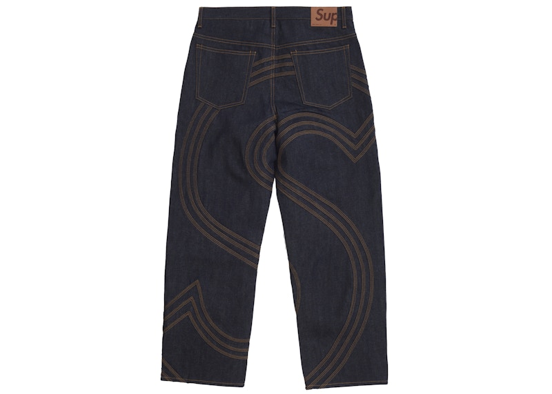 Order Supreme S標誌寬鬆牛仔褲 硬挺靛藍