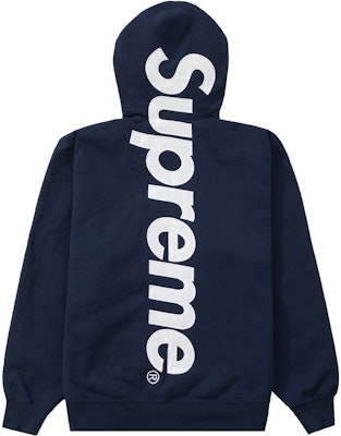 Supreme Satin Appliqué Hooded Sweatshirt Navy - Novelship