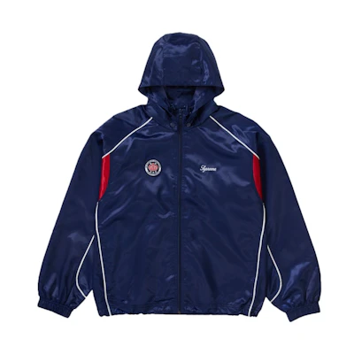Supreme Satin Hooded Track Jacket Navy