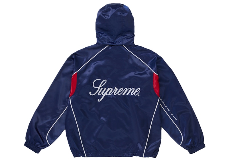 Lookbook Supreme 緞面連帽運動外套 海軍藍