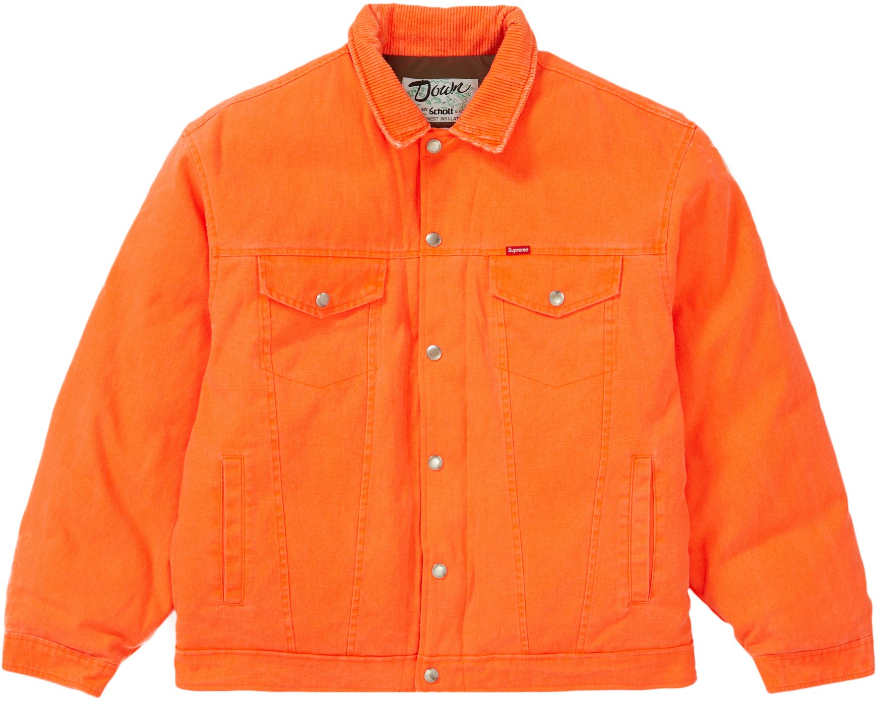 Supreme Schott Canvas Down Trucker Jacket Neon Orange 