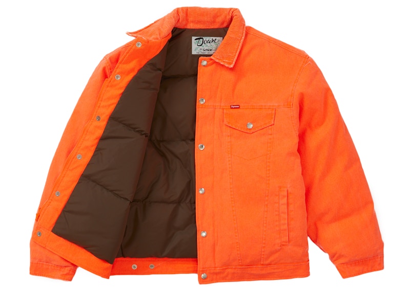 Order Supreme Schott 霓虹橘帆布羽絨工裝夾克