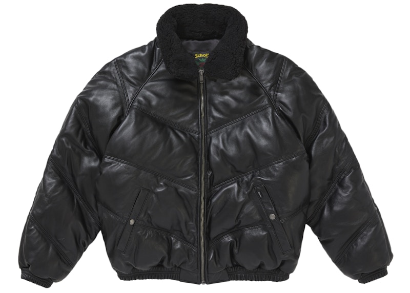 Supreme Schott Chevron Leather Down Puffer Jacket Black