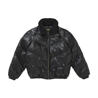 Supreme Schott Chevron Leather Down Puffer Jacket Black