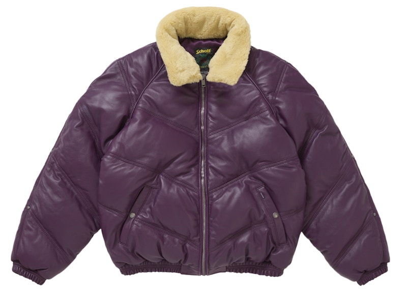 Supreme Schott Chevron Leather Down Puffer Jacket Purple