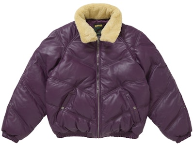 シュプリーム ショット シェブロン レザー ダウン パファージャケット パープル Buy シュプリーム ショット シェブロン レザー ダウン パファージャケット パープル