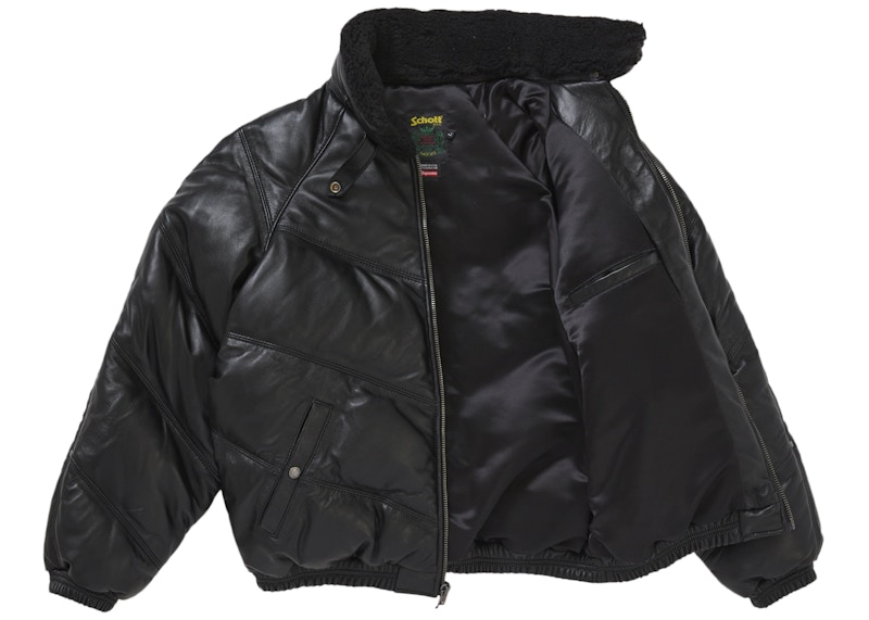 Order Supreme Schott 人字紋皮革羽絨外套 黑色