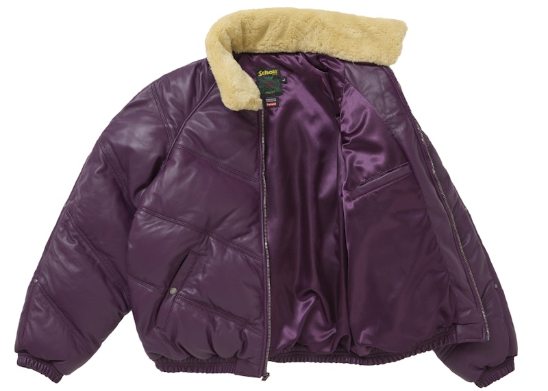 Order 슈프림 쇼트 쉐브론 퍼플 가죽 다운 패딩 재킷