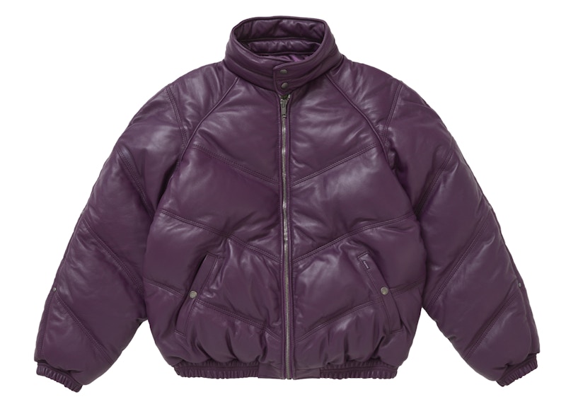 Shop 슈프림 쇼트 쉐브론 퍼플 가죽 다운 패딩 재킷