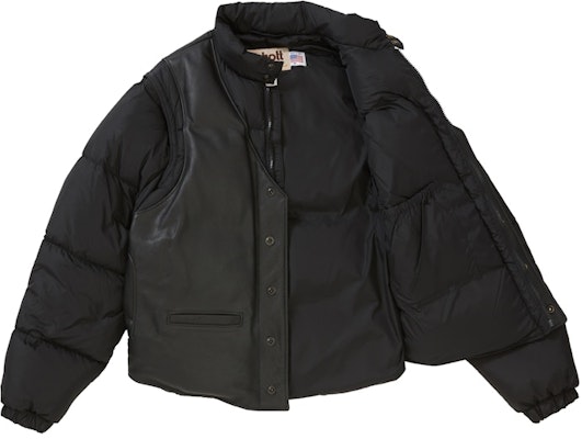 Supreme Schott Down Leather Vest Puffy Jacket Black Order Supreme Schott Down Leather Vest Puffy Jacket Black