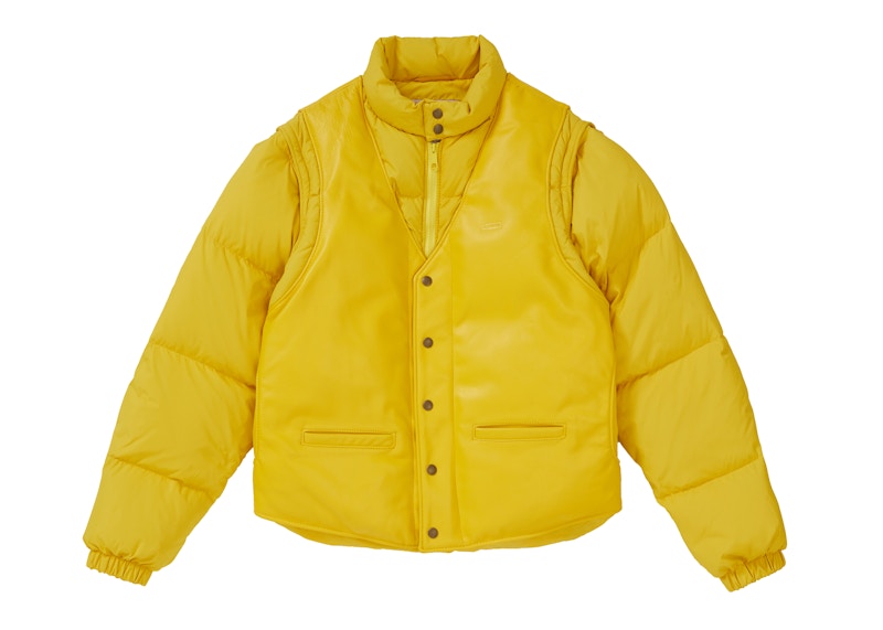 Supreme Schott Down Leather Vest Puffy Jacket Yellow