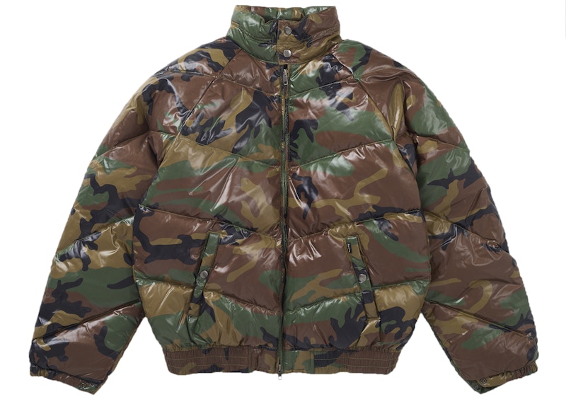 Supreme Schott Glossy Lightweight Down Puffer Jacket Woodland Camo