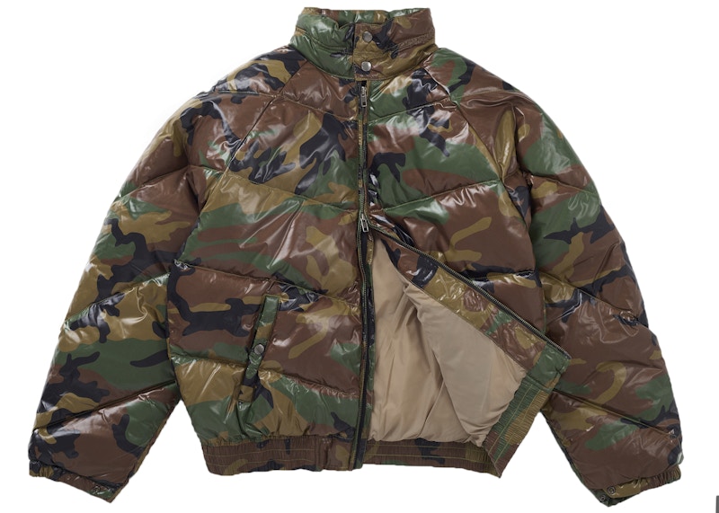 Order シュプリーム ショット グロッシー ライトダウンパファージャケット ウッドランドカモ