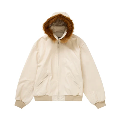 Supreme Schott Hooded Leather Bomber Jacket Stone