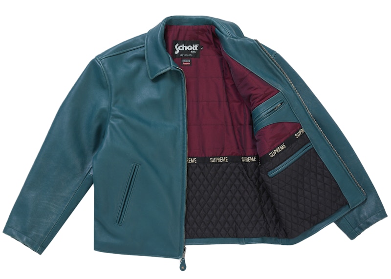 Order Chaqueta de Cuero Supreme Schott Racer (FW25) Verde Azulado.