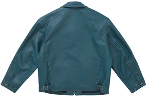 Chaqueta de Cuero Supreme Schott Racer (FW25) Verde Azulado. Lookbook Chaqueta de Cuero Supreme Schott Racer (FW25) Verde Azulado.