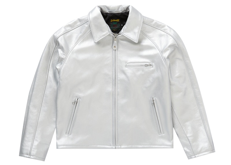 Buy Supreme Schott Leather Racer Jacket Silver