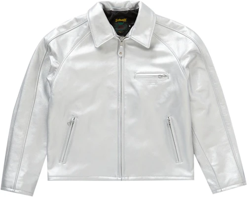 Supreme Schott Leather Racer Jacket Silver Buy Supreme Schott Leather Racer Jacket Silver