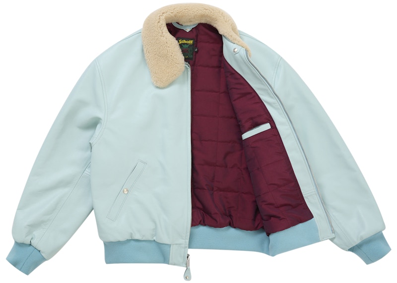 Supreme Schott Shearling Bomber Jacket (SS26) Light Blue 圖 2