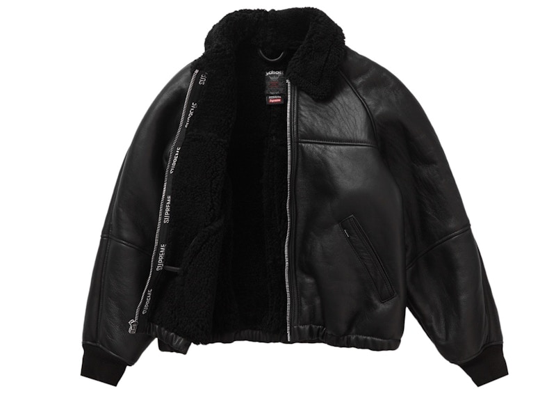 Order Supreme Schott 黑色羊羔毛飞行夹克