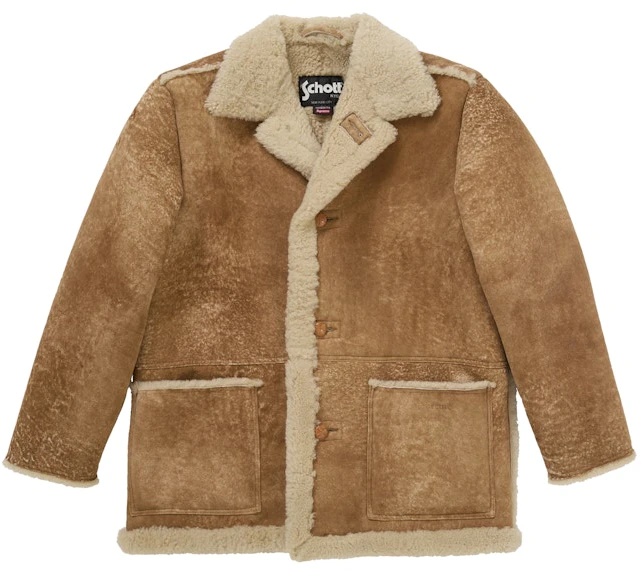 supreme-schott-shearling-coat-tan