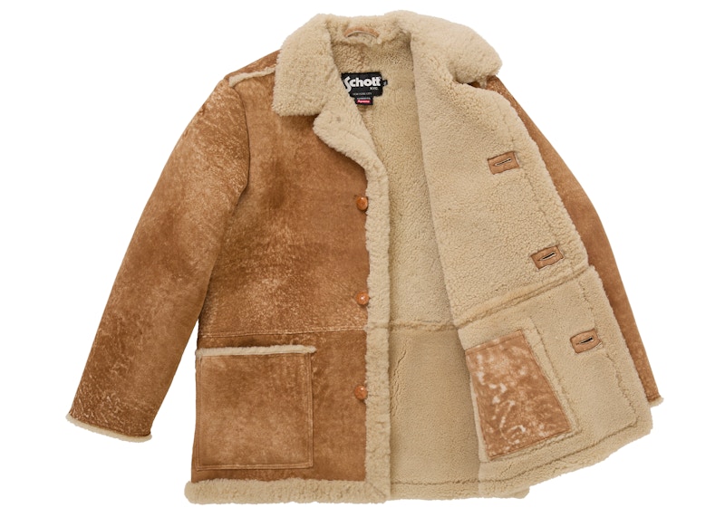 Order Supreme Schott Shearling Coat Tan Jaket Bulu Perangai Tan