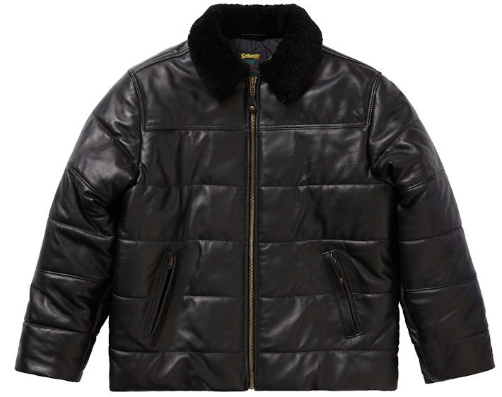 supreme-schott-shearling-collar-leather-puffy-jacket-black