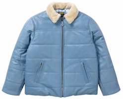 Supreme Schott Shearling Collar Leather Puffy Jacket Light Blue