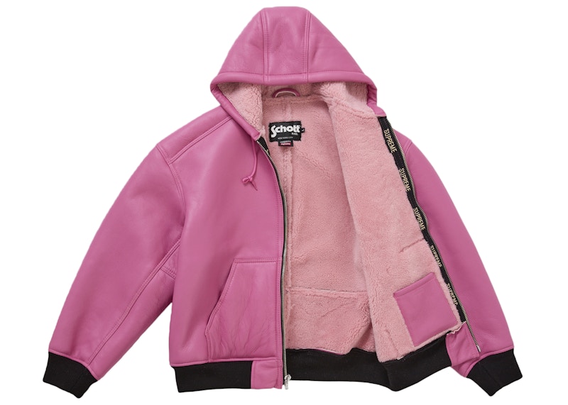 Supreme Schott Shearling Hooded Work Jacket Pink 圖 2
