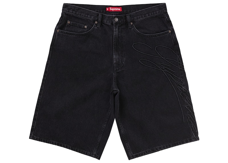 Supreme Script Baggy Denim Short Washed Black