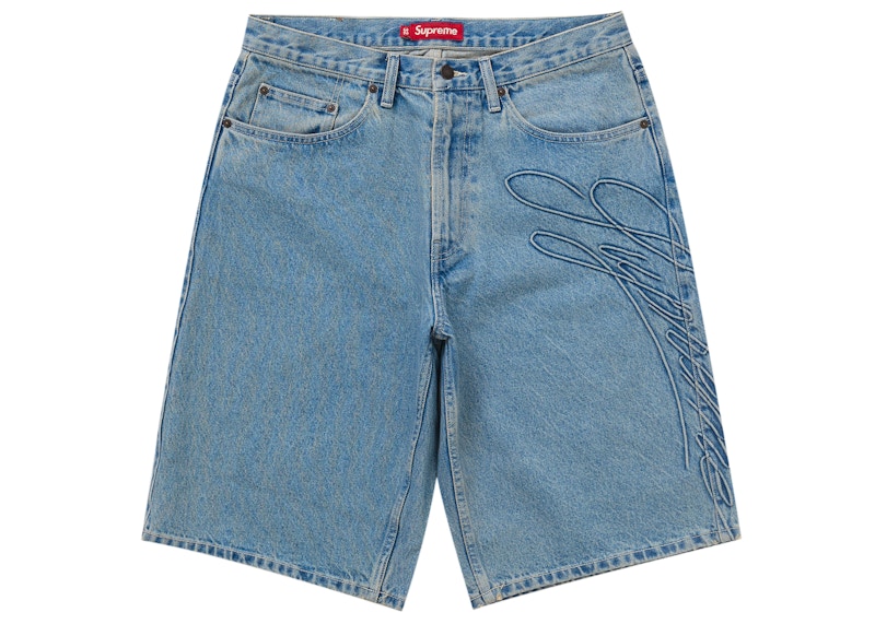 Supreme Script Baggy Denim Short Washed Indigo