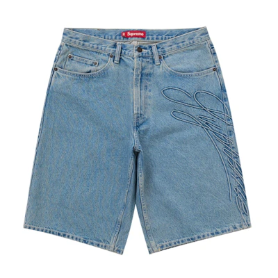 Supreme Script Baggy Denim Short Washed Indigo