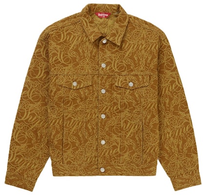 Supreme Script Jacquard Denim Trucker Jacket Coklat Buy Supreme Script Jacquard Denim Trucker Jacket Coklat