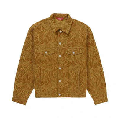 Supreme Script Jacquard Denim Trucker Jacket Brown