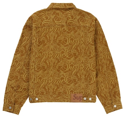 Supreme Script Jacquard Denim Trucker Jacket Coklat Order Supreme Script Jacquard Denim Trucker Jacket Coklat