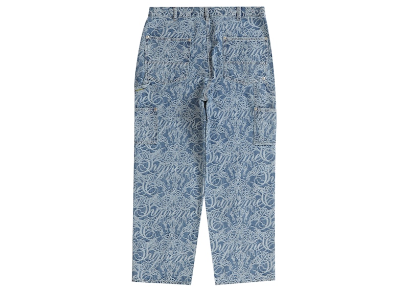 Order Supreme Script Jacquard Pantalón Double Knee Denim Azul Lavado