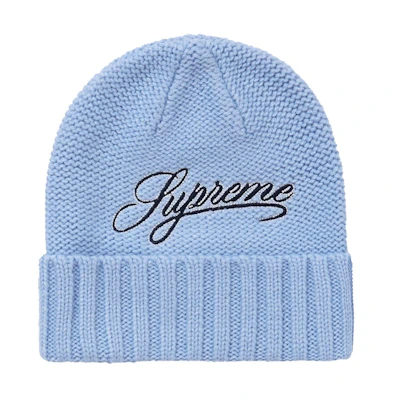 Supreme Script Logo Beanie Light Blue