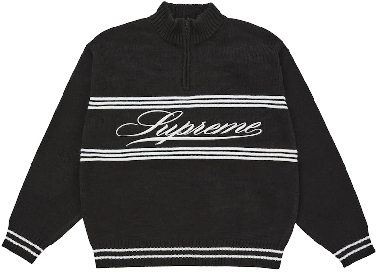 supreme-script-stripe-half-zip-sweater-black