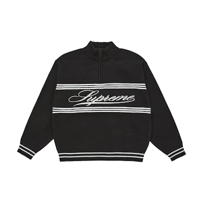 Supreme Script Stripe Half Zip Sweater Black