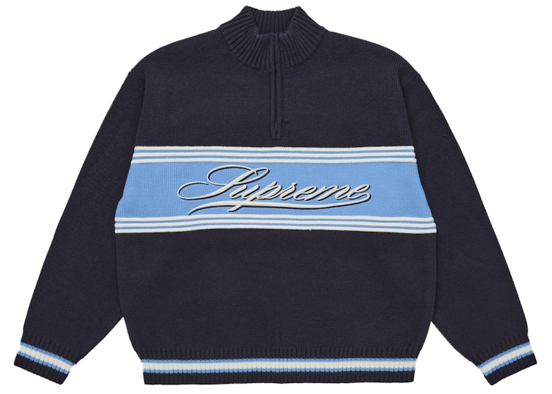 Supreme Script Stripe Half Zip Sweater Navy