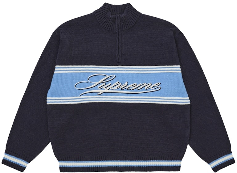 supreme-script-stripe-half-zip-sweater-navy