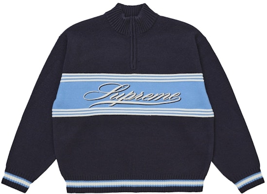 Supreme 字母條紋半拉鍊毛衣 海軍藍 Buy Supreme 字母條紋半拉鍊毛衣 海軍藍