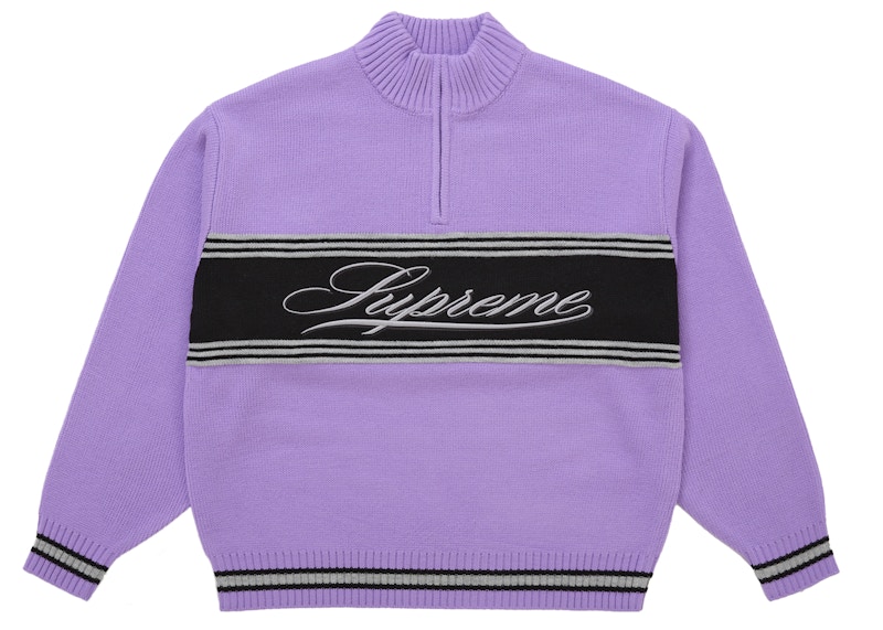 Supreme Script Stripe Half Zip Sweater Purple